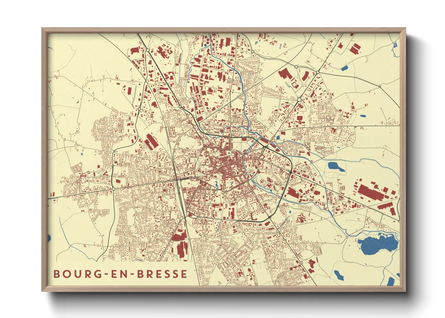 Une affiche de carte sur Bourg-en-Bresse