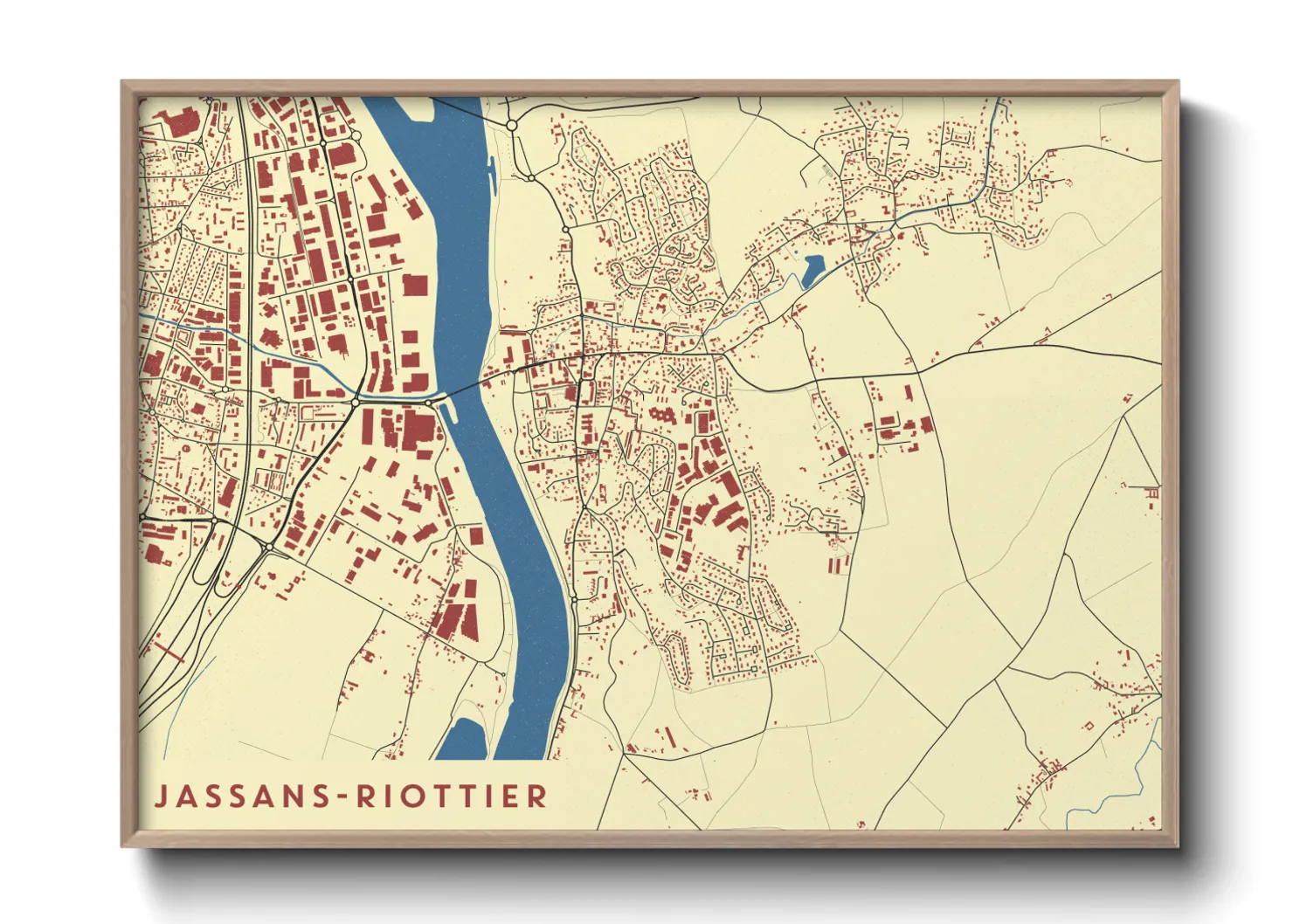 Une affiche de carte sur Jassans-Riottier