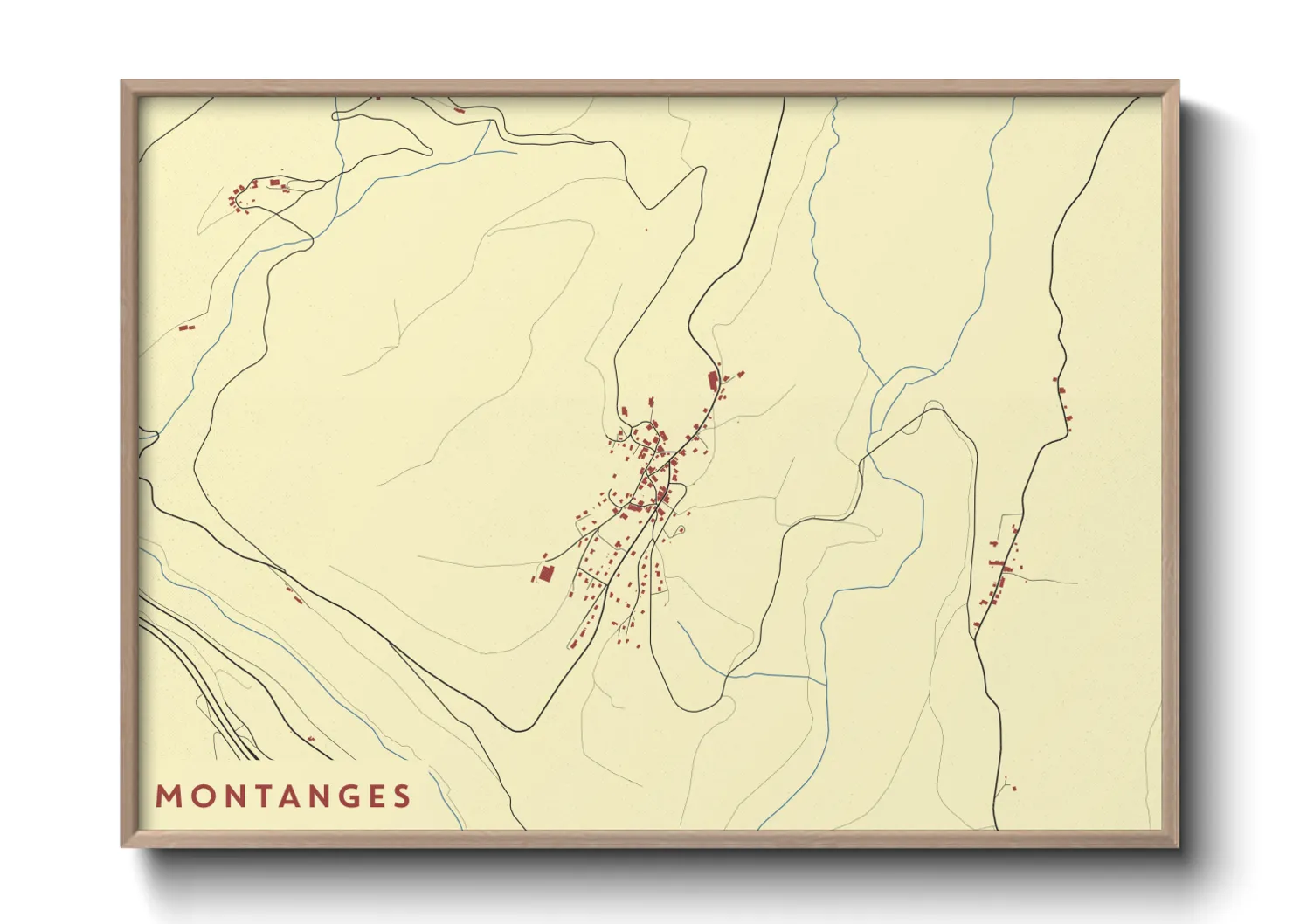 Une affiche de carte sur Montanges