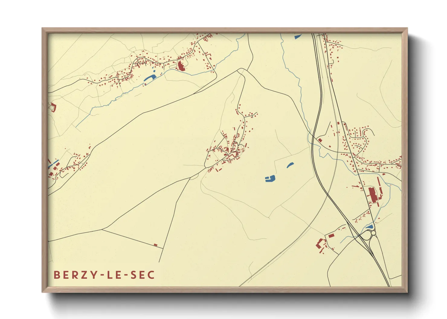 Une affiche de carte sur Berzy-le-Sec