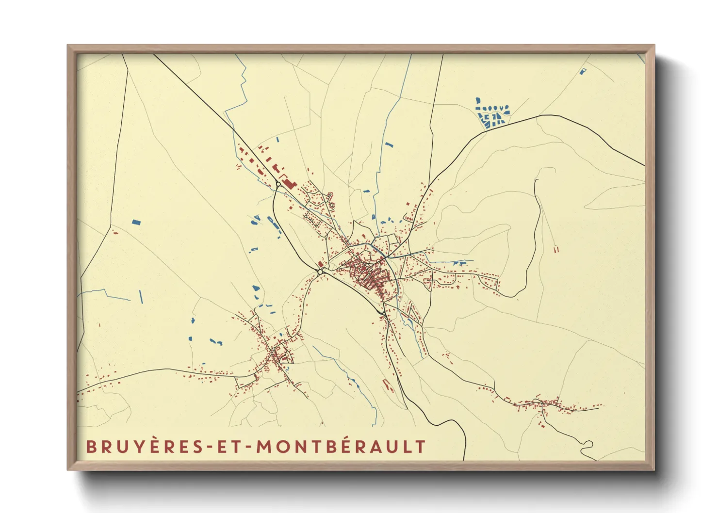 Une affiche de carte sur Bruyères-et-Montbérault