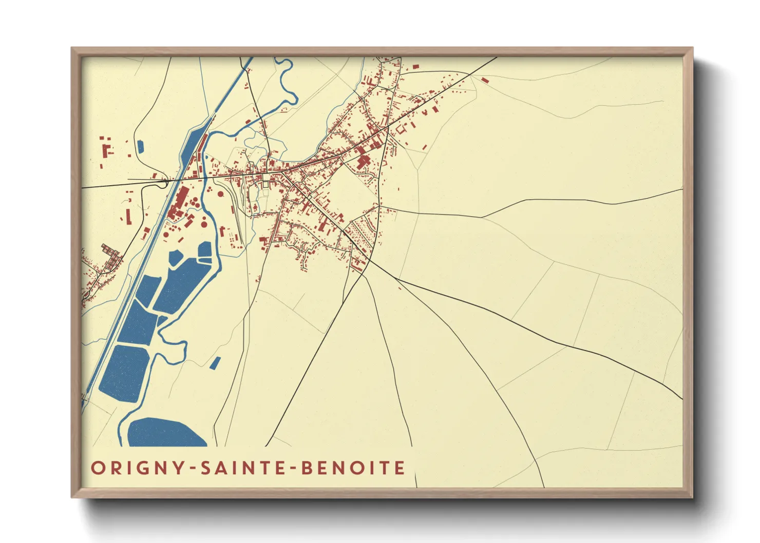 Une affiche de carte sur Origny-Sainte-Benoite