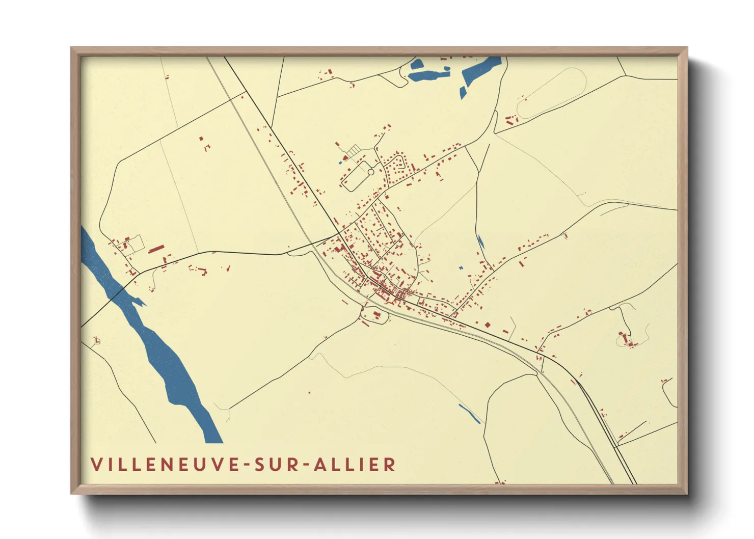Une affiche de carte sur Villeneuve-sur-Allier