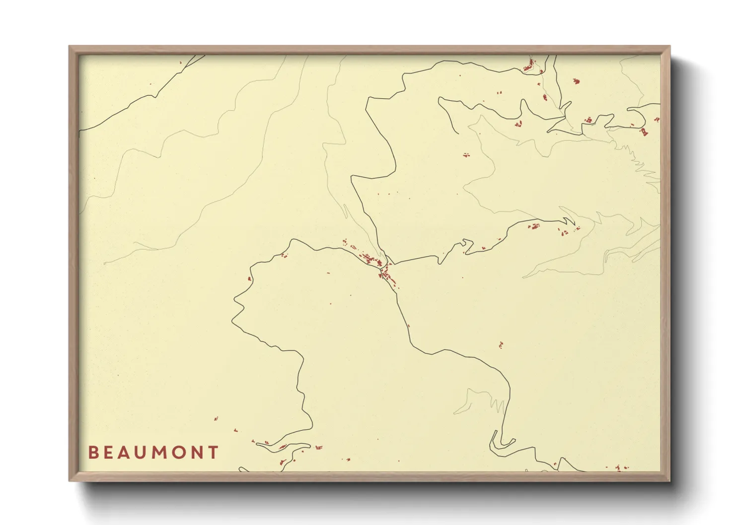 Une affiche de carte sur Beaumont