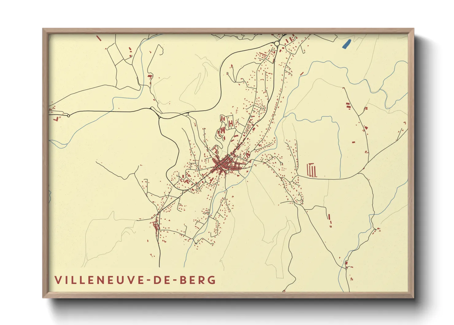 Une affiche de carte sur Villeneuve-de-Berg