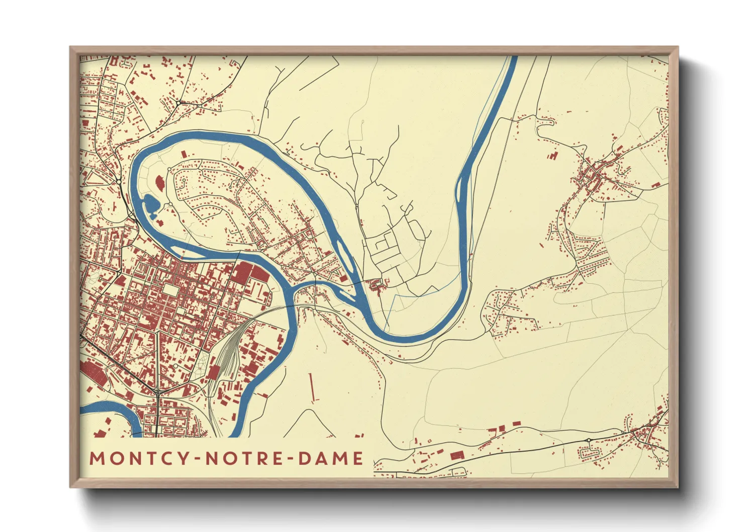 Une affiche de carte sur Montcy-Notre-Dame