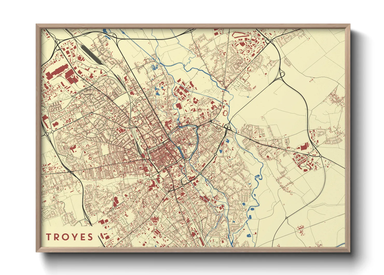 Une affiche de carte sur Troyes