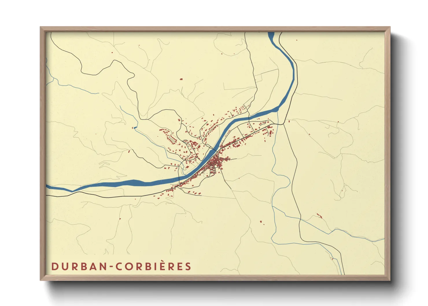 Une affiche de carte sur Durban-Corbières