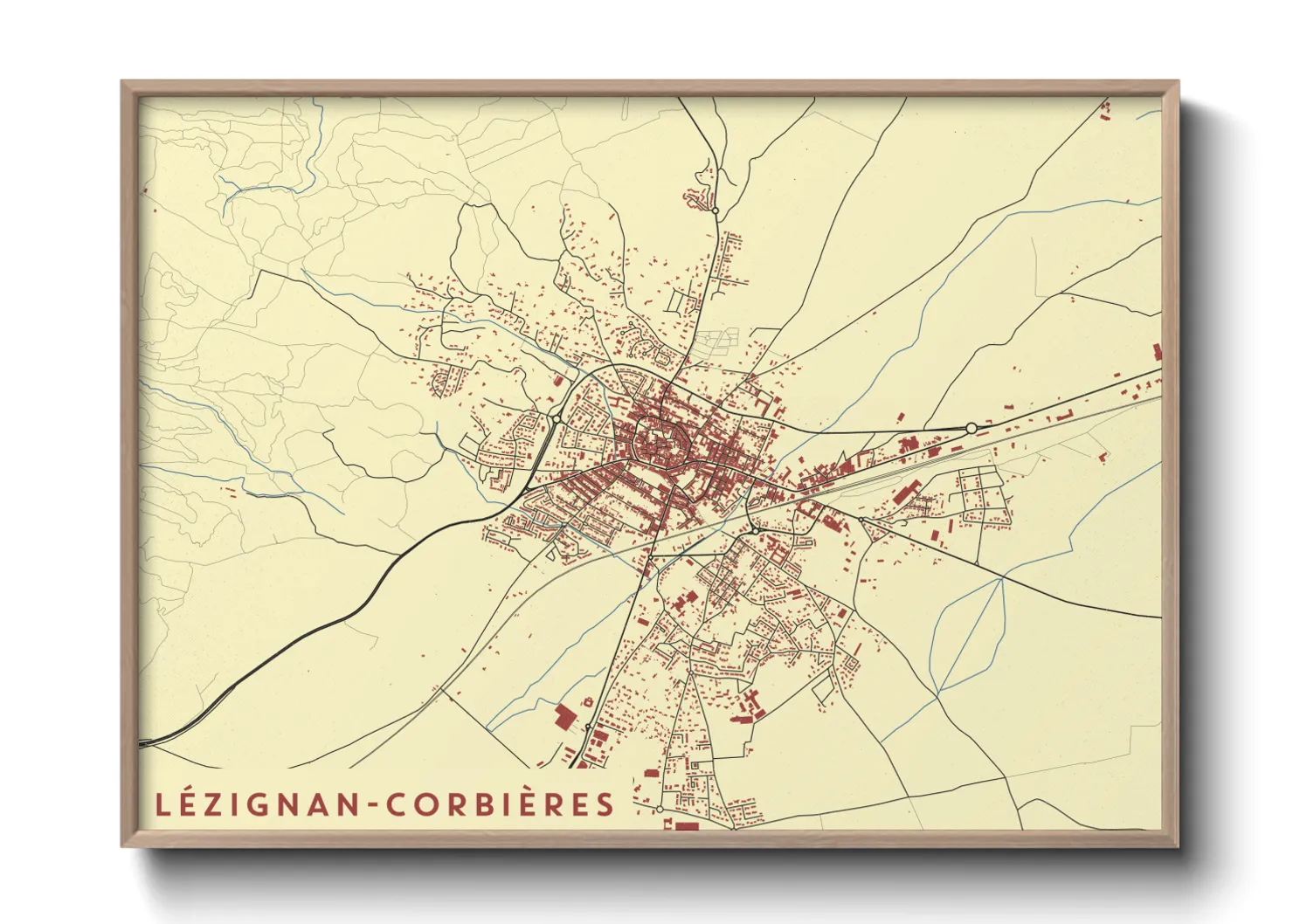 Une affiche de carte sur Lézignan-Corbières