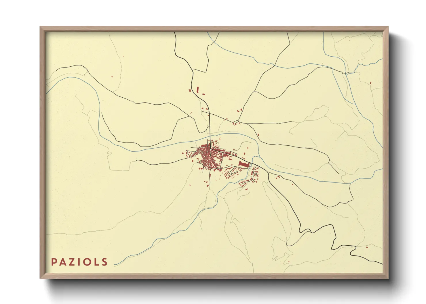 Une affiche de carte sur Paziols