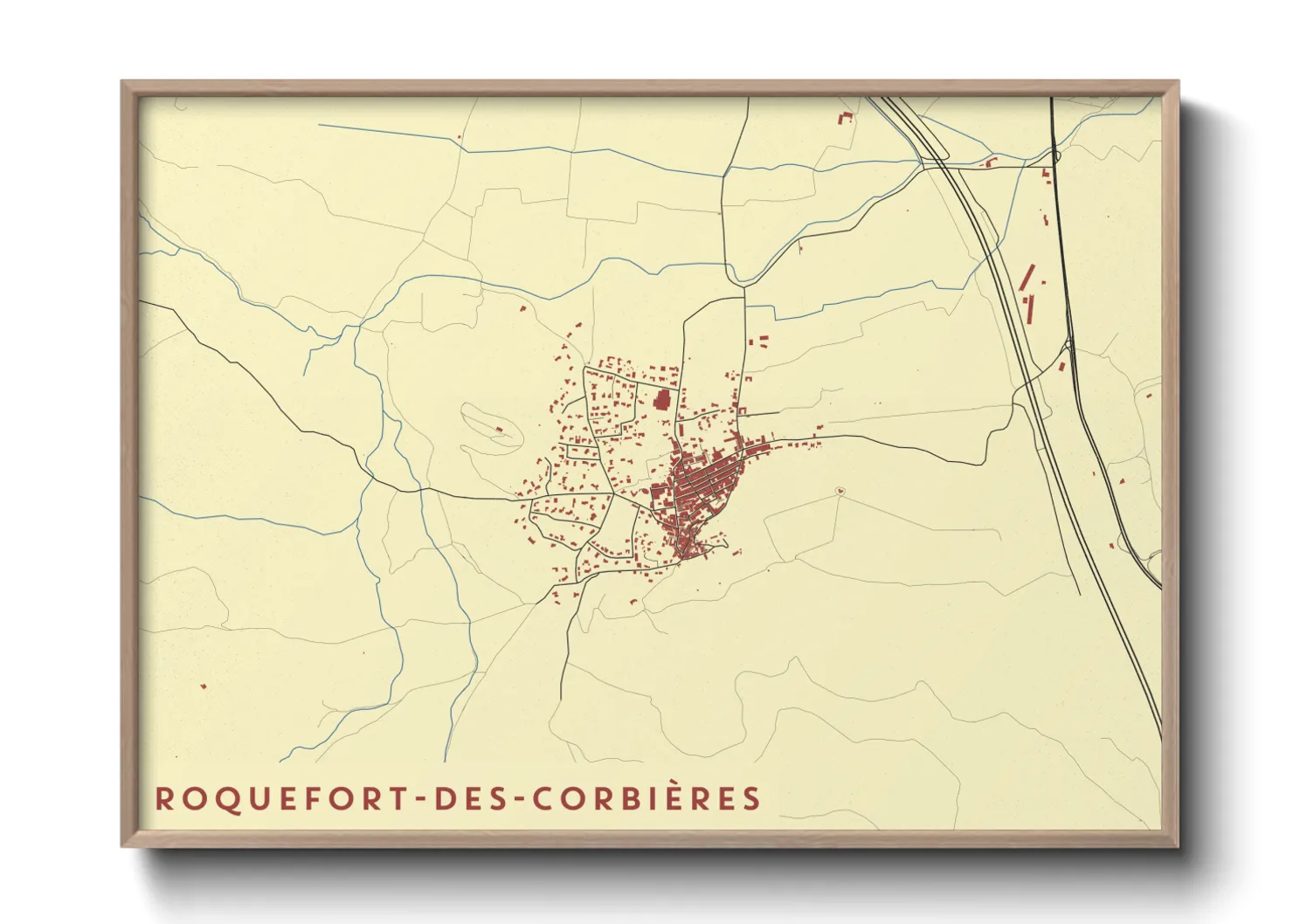 Une affiche de carte sur Roquefort-des-Corbières
