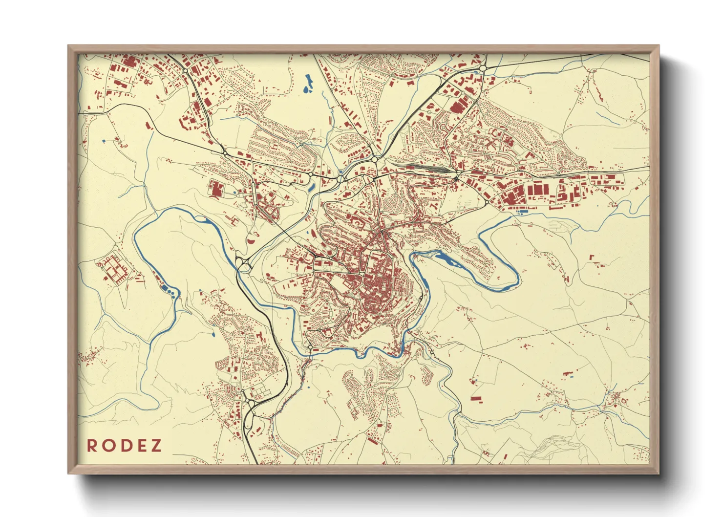 Une affiche de carte sur Rodez
