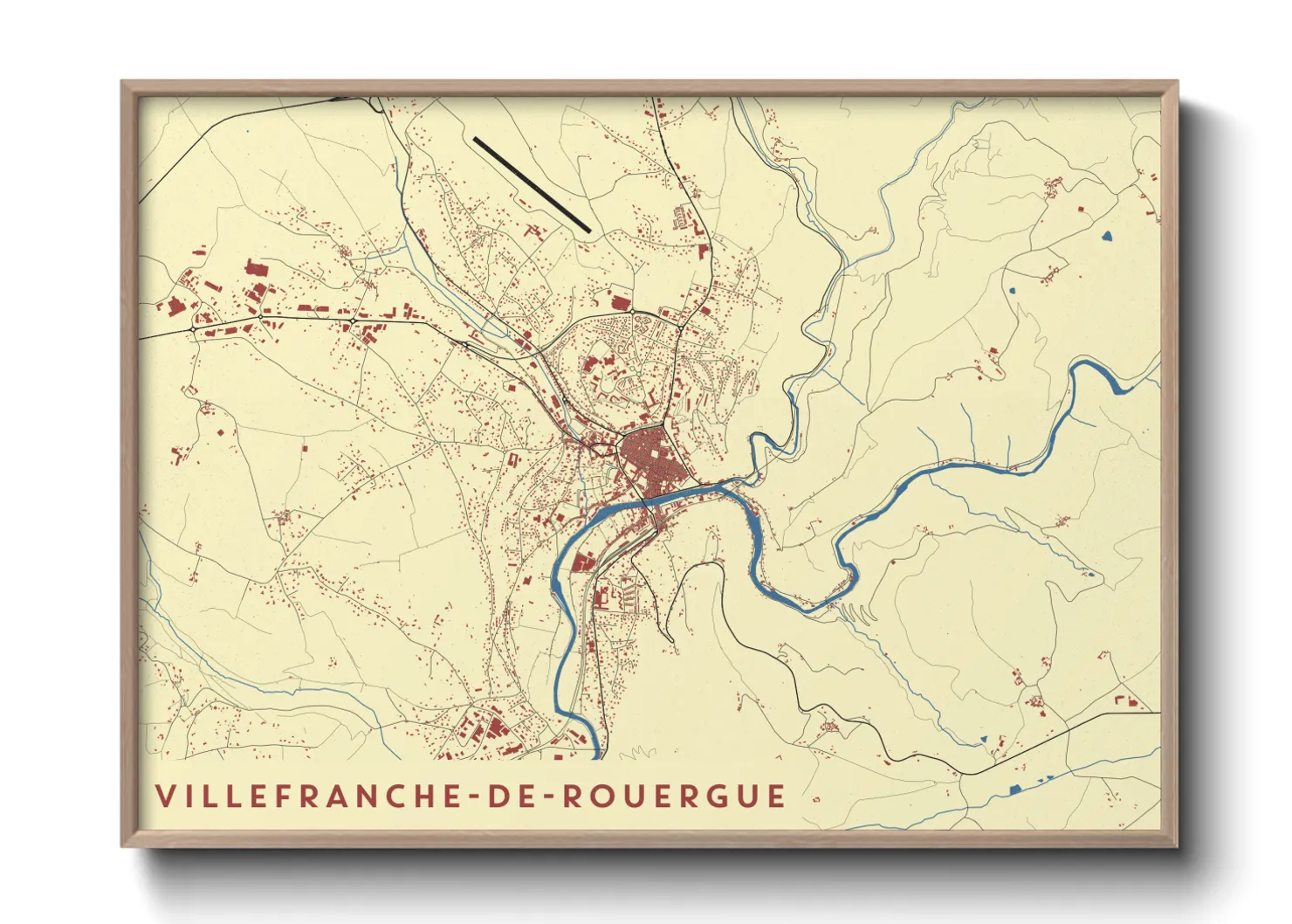 Une affiche de carte sur Villefranche-de-Rouergue