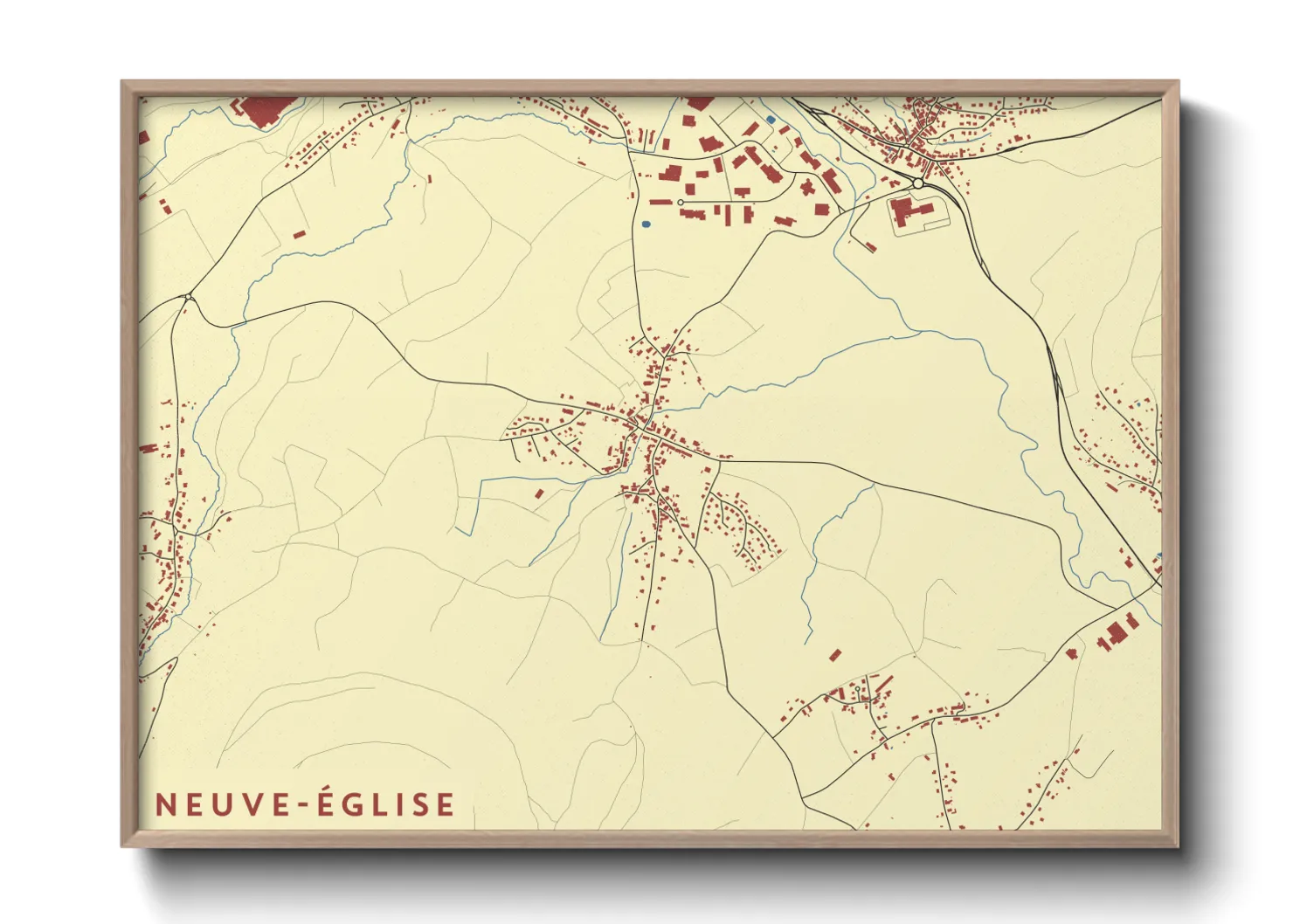 Une affiche de carte sur Neuve-Église