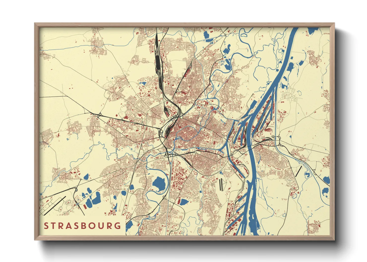 Une affiche de carte sur Strasbourg
