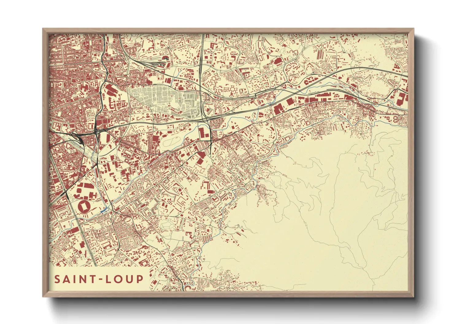 Une affiche de carte sur Saint-Loup