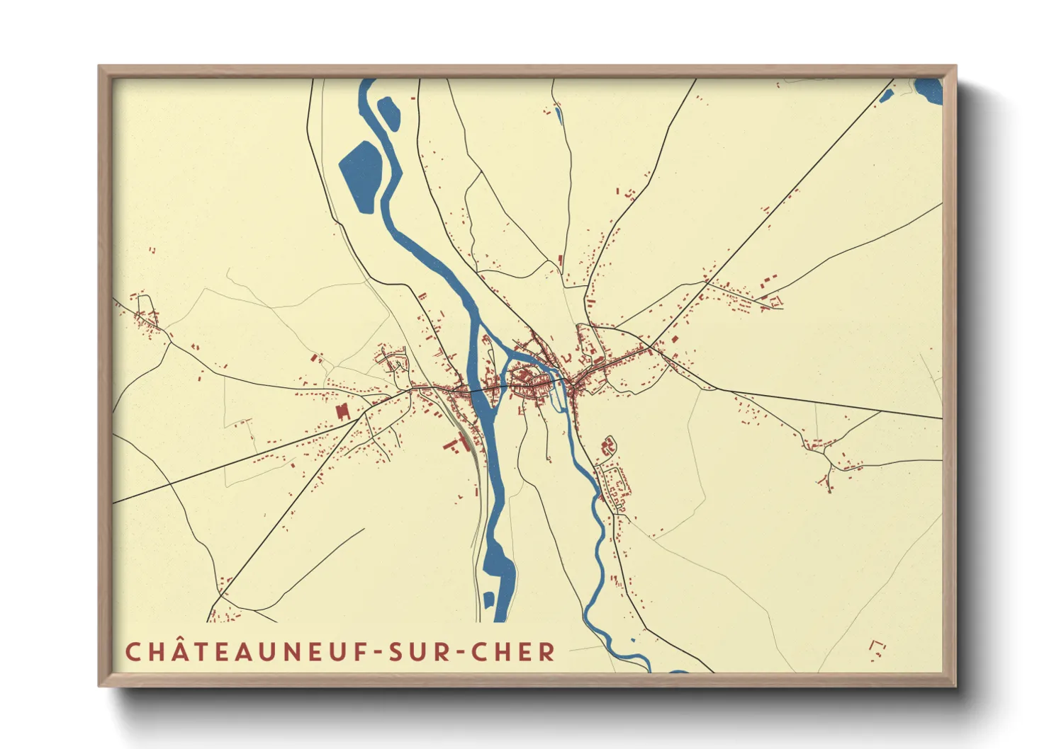 Une affiche de carte sur Châteauneuf-sur-Cher