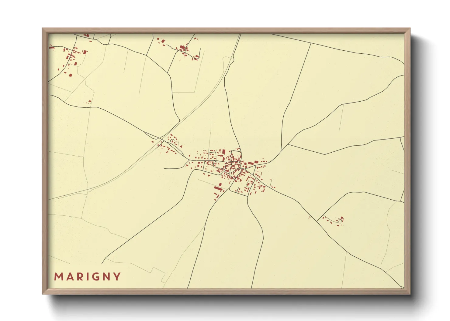 Une affiche de carte sur Marigny