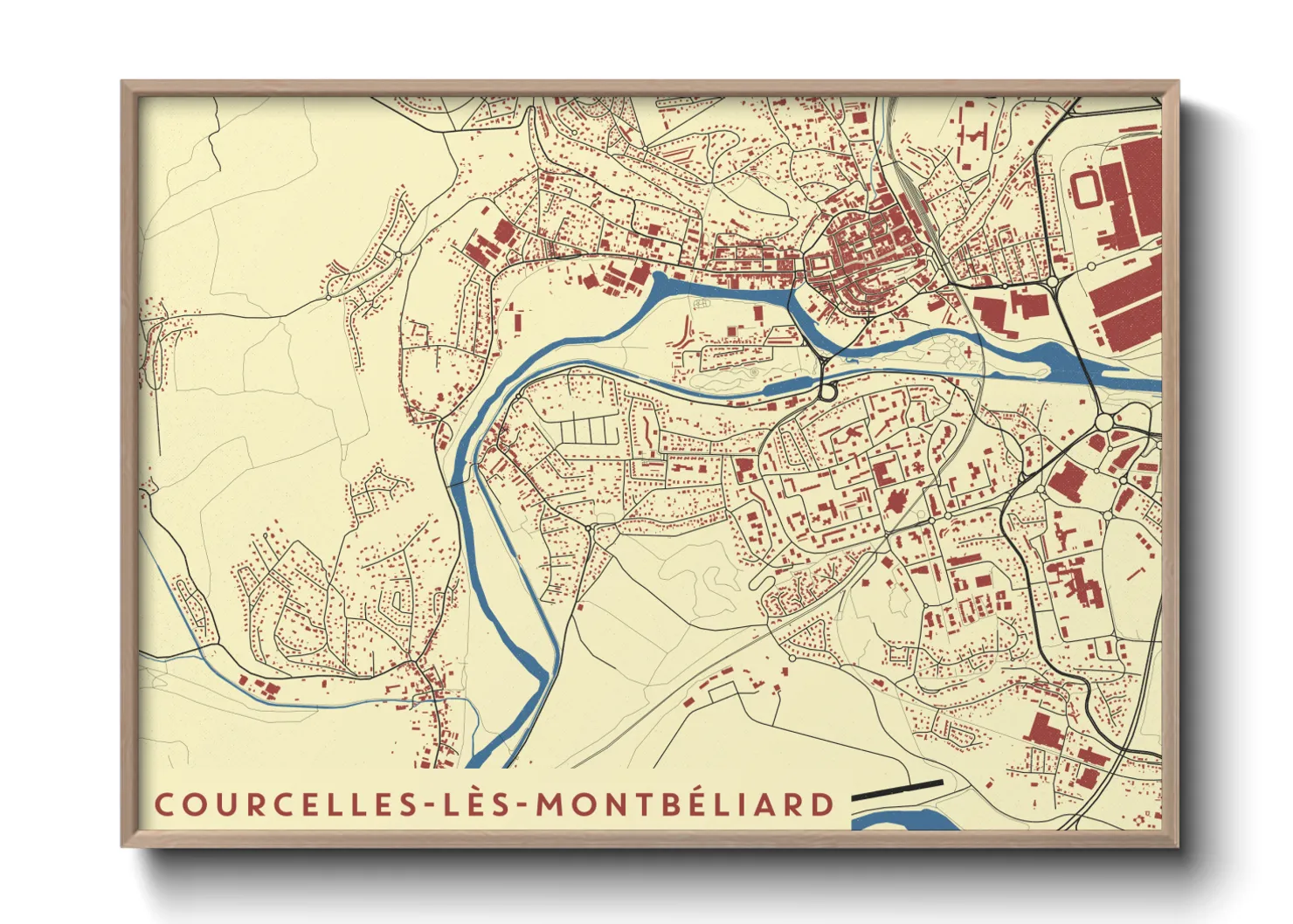 Une affiche de carte sur Courcelles-lès-Montbéliard