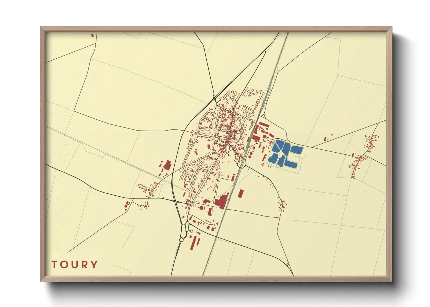 Une affiche de carte sur Toury