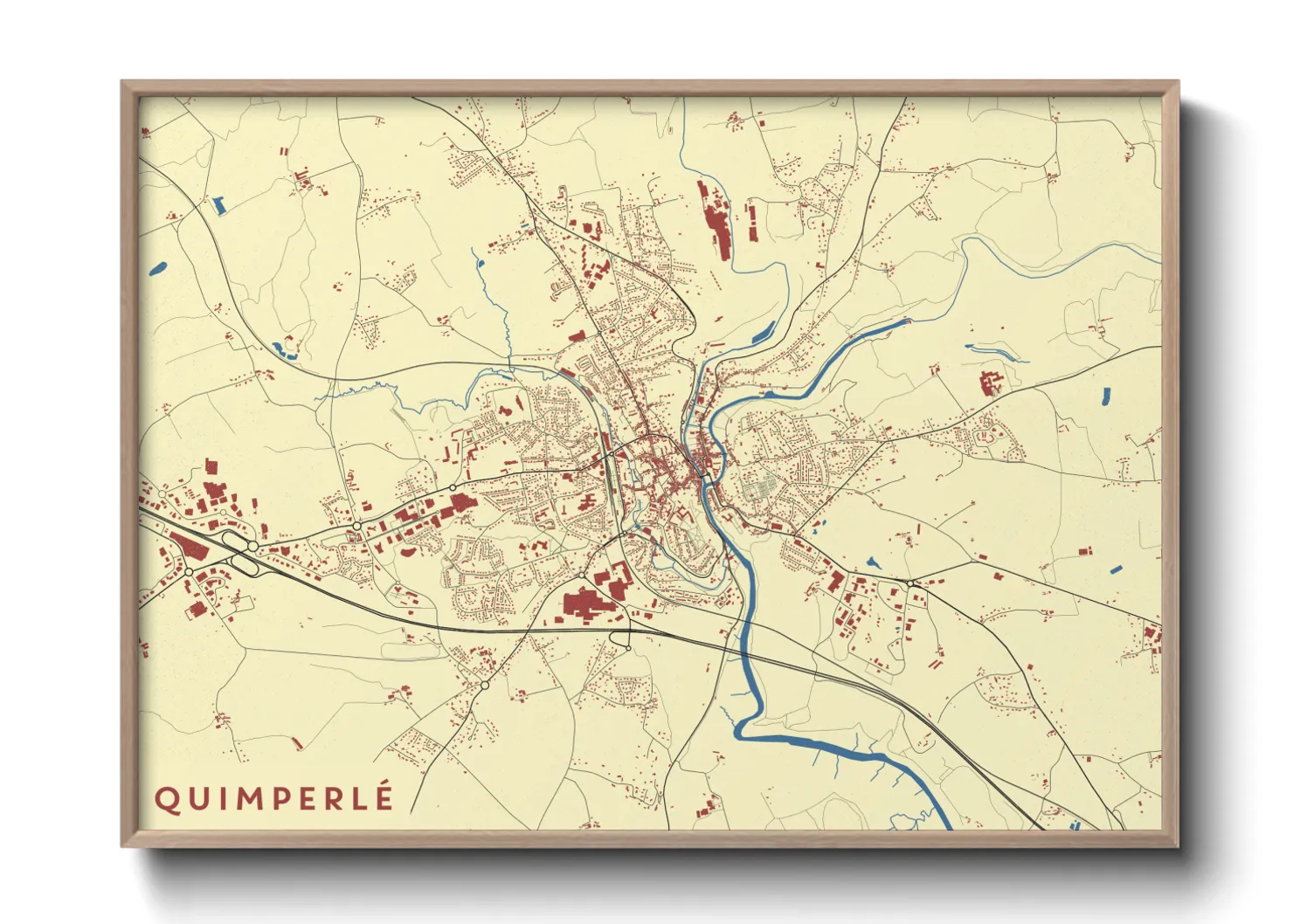 Une affiche de carte sur Quimperlé