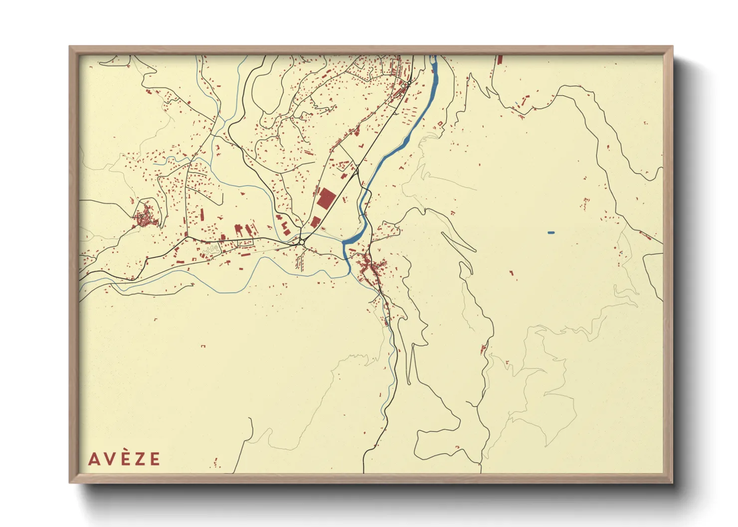 Une affiche de carte sur Avèze