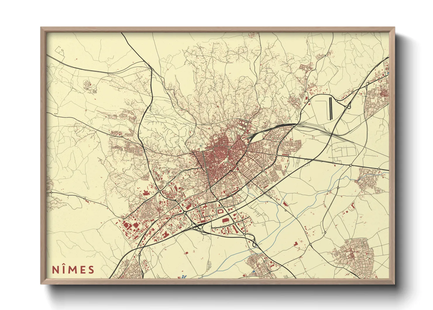 Une affiche de carte sur Nîmes