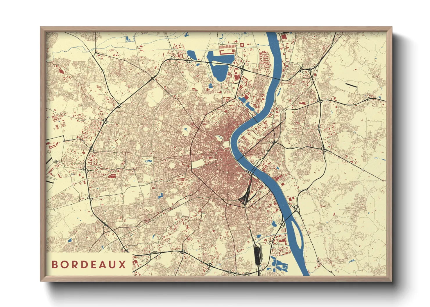 Une affiche de carte sur Bordeaux