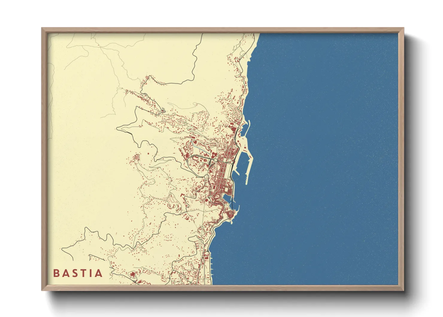 Une affiche de carte sur Bastia
