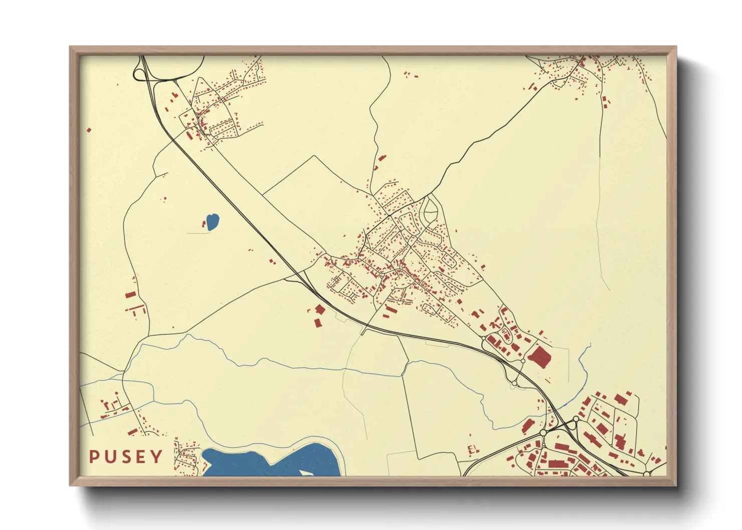 Une affiche de carte sur Pusey