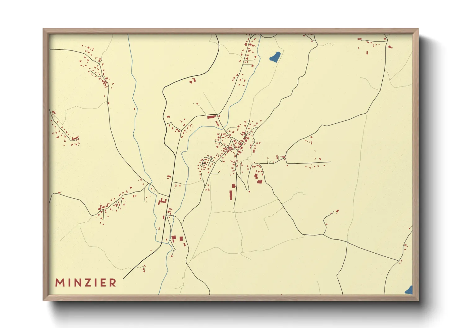 Une affiche de carte sur Minzier