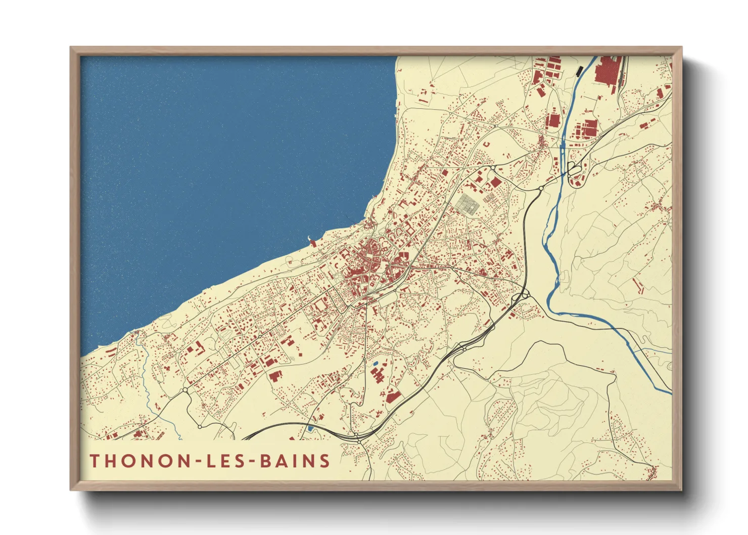 Une affiche de carte sur Thonon-les-Bains