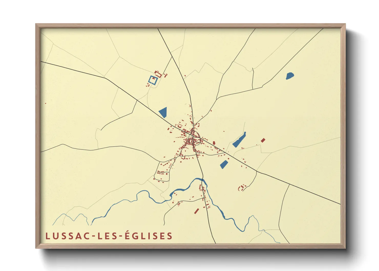 Une affiche de carte sur Lussac-les-Églises