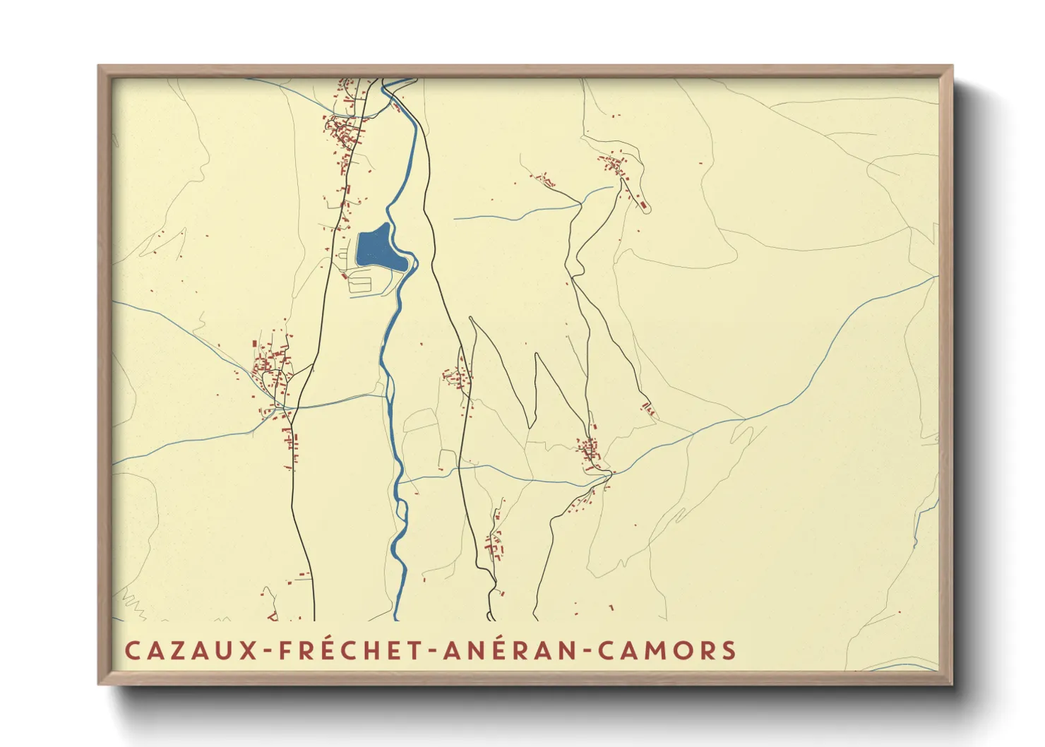 Une affiche de carte sur Cazaux-Fréchet-Anéran-Camors