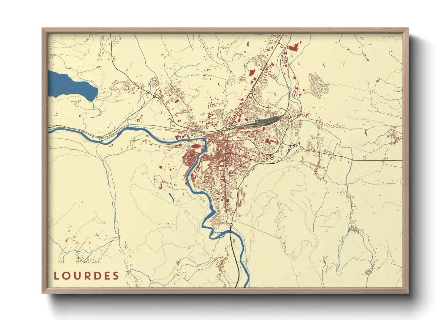 Une affiche de carte sur Lourdes