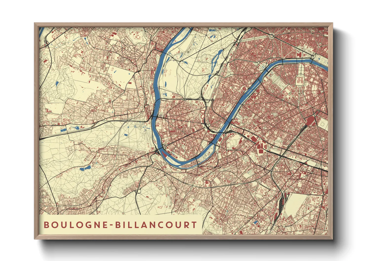 Une affiche de carte sur Boulogne-Billancourt
