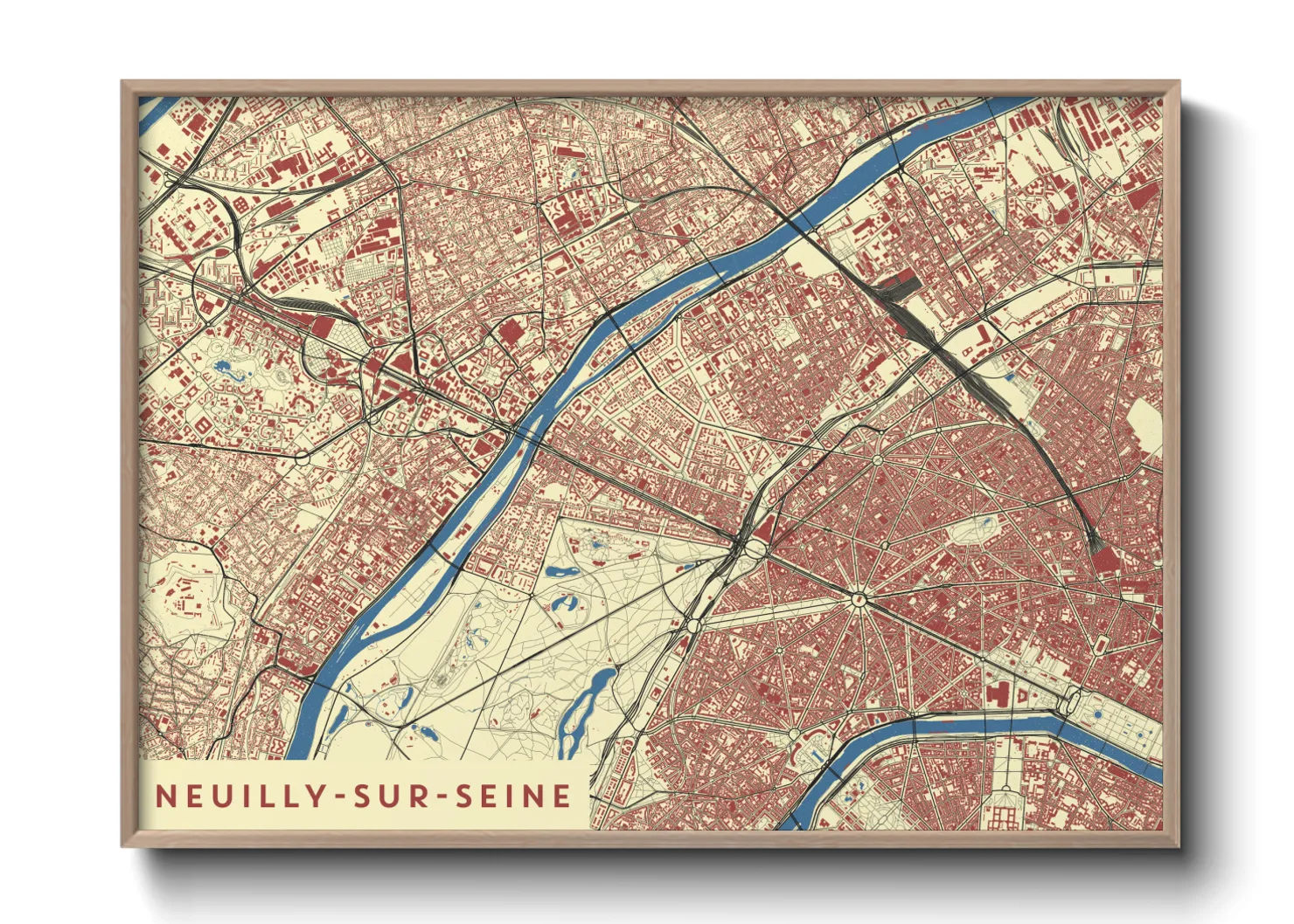 Une affiche de carte sur Neuilly-sur-Seine