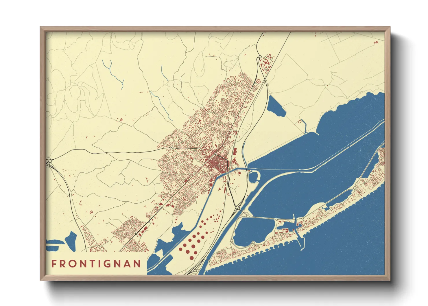 Une affiche de carte sur Frontignan