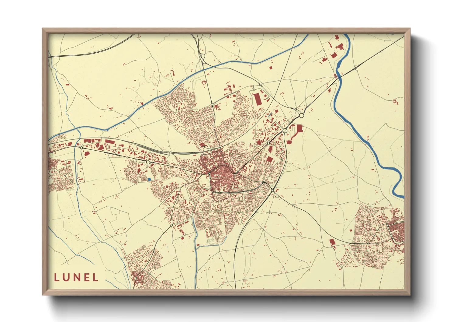 Une affiche de carte sur Lunel