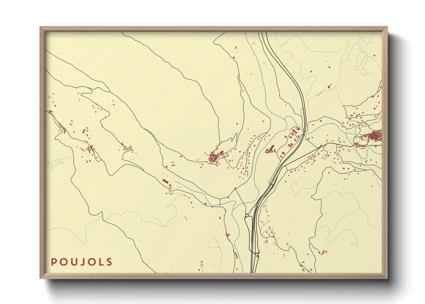 Une affiche de carte sur Poujols