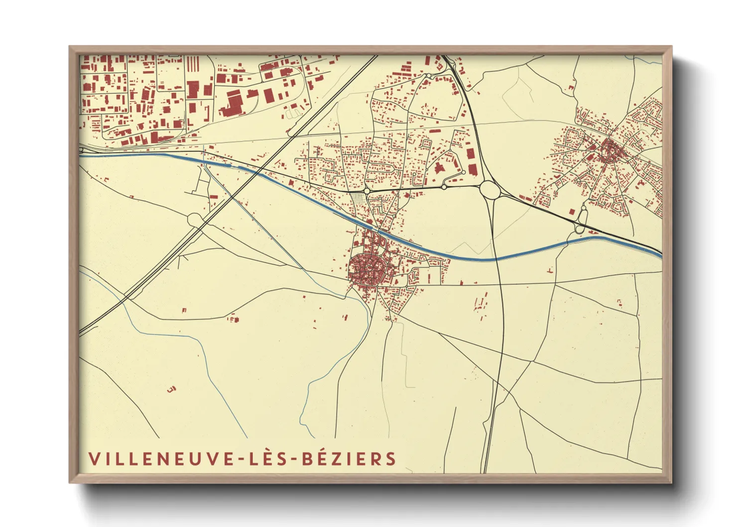 Une affiche de carte sur Villeneuve-lès-Béziers