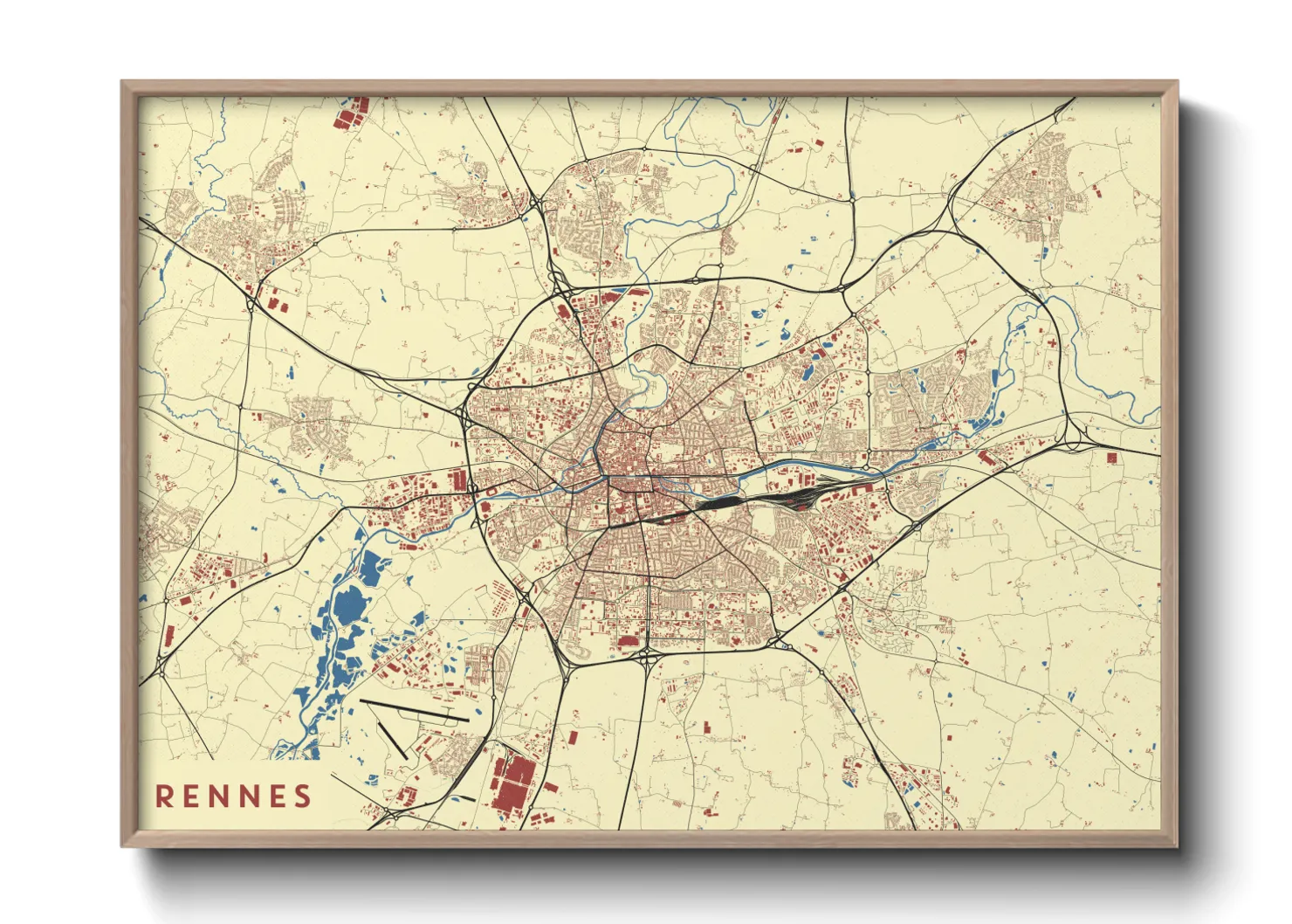 Une affiche de carte sur Rennes