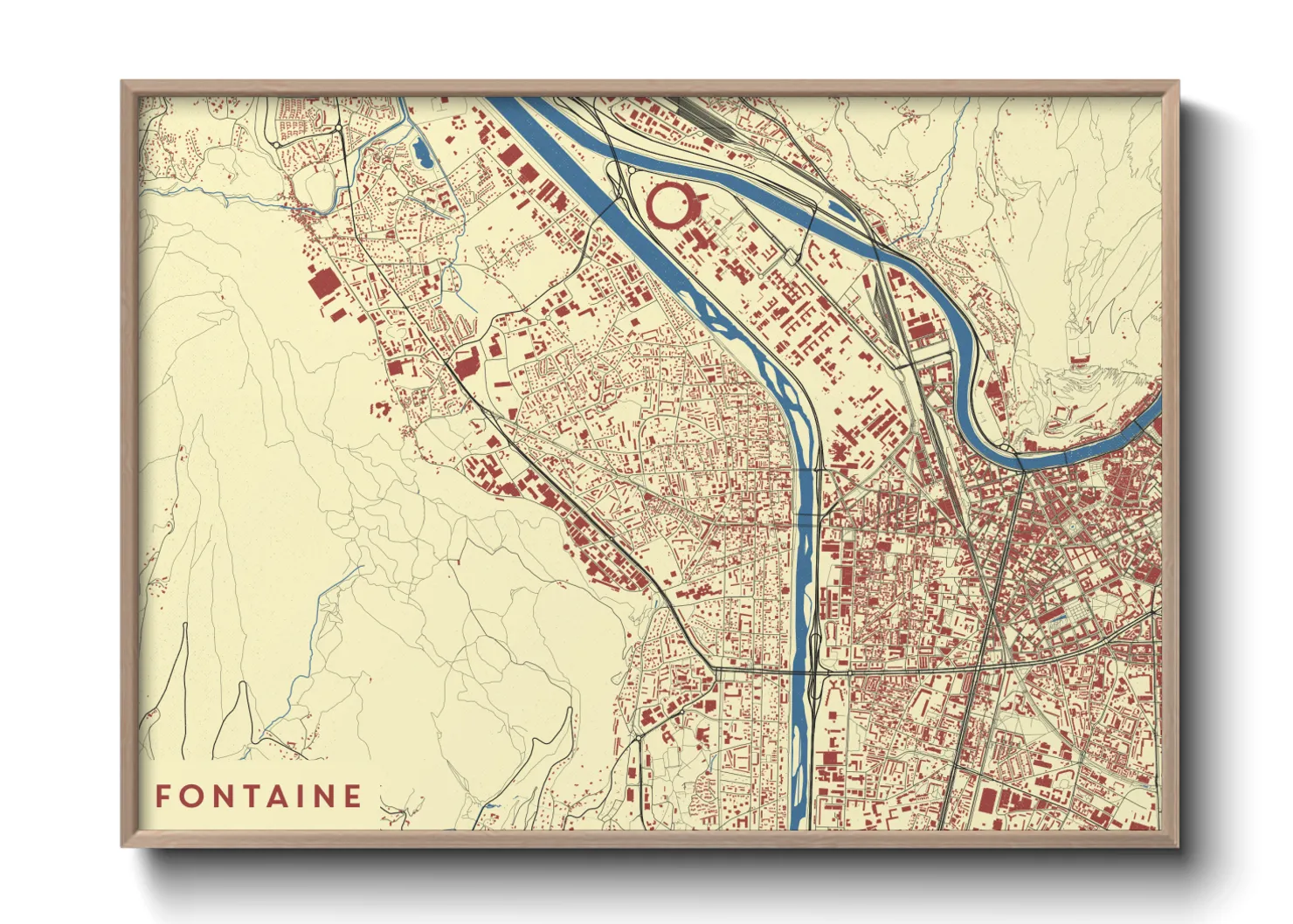 Une affiche de carte sur Fontaine
