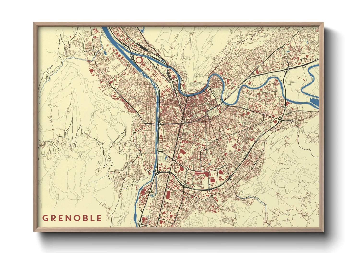 Une affiche de carte sur Grenoble