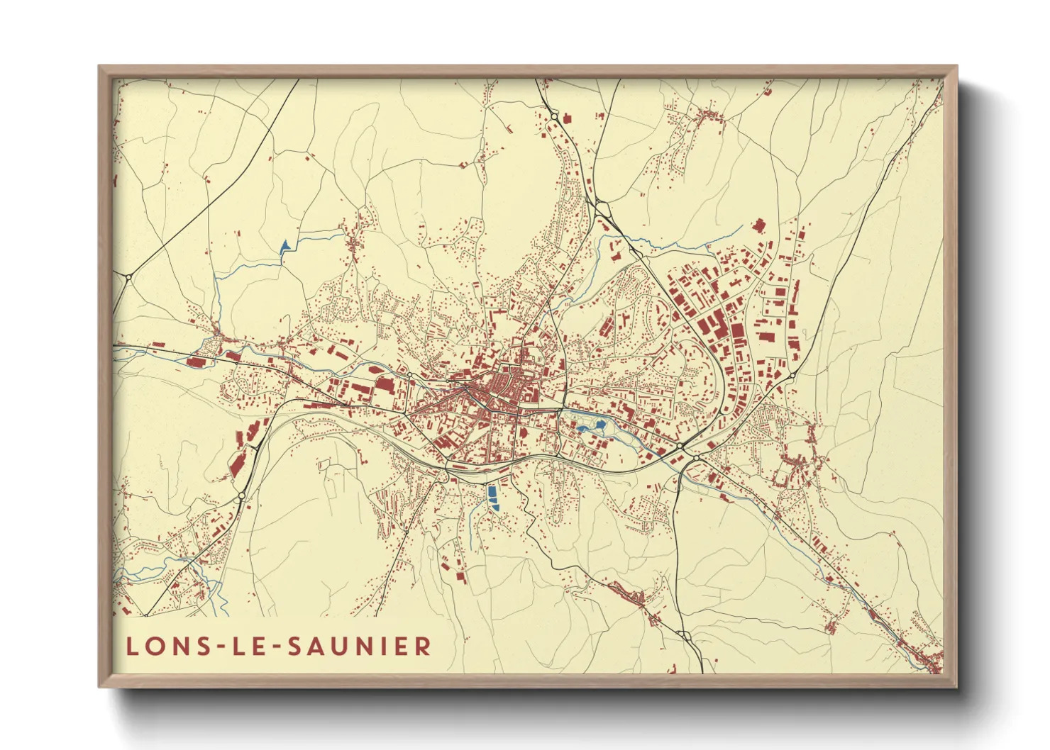 Une affiche de carte sur Lons-le-Saunier