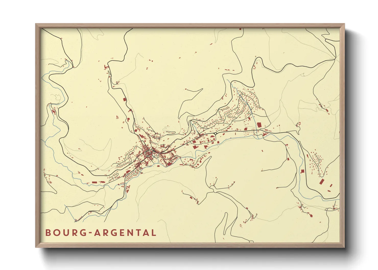 Une affiche de carte sur Bourg-Argental