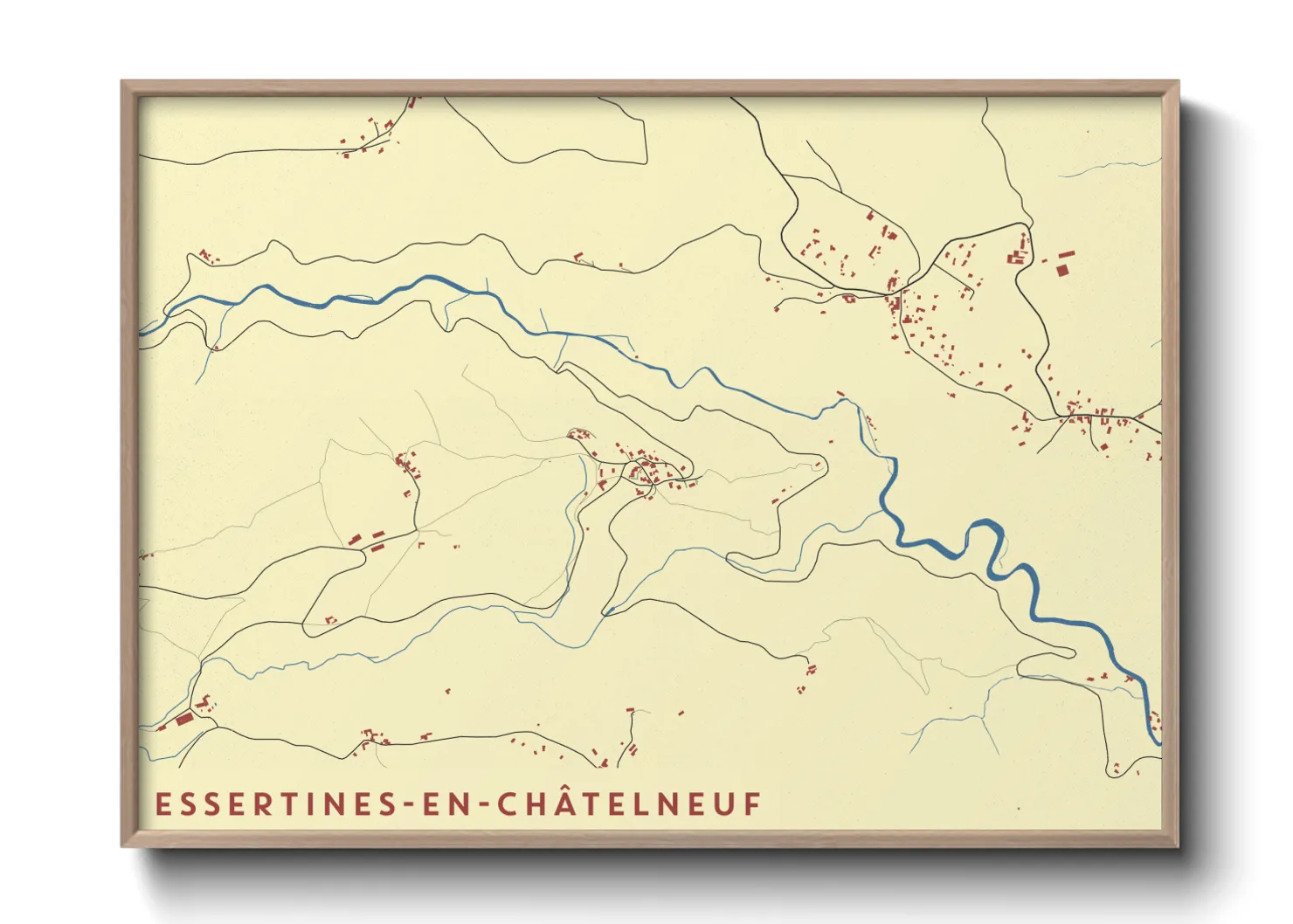 Une affiche de carte sur Essertines-en-Châtelneuf
