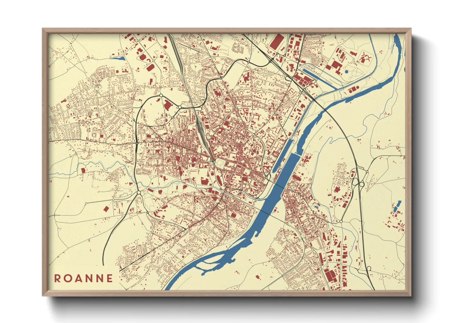 Une affiche de carte sur Roanne