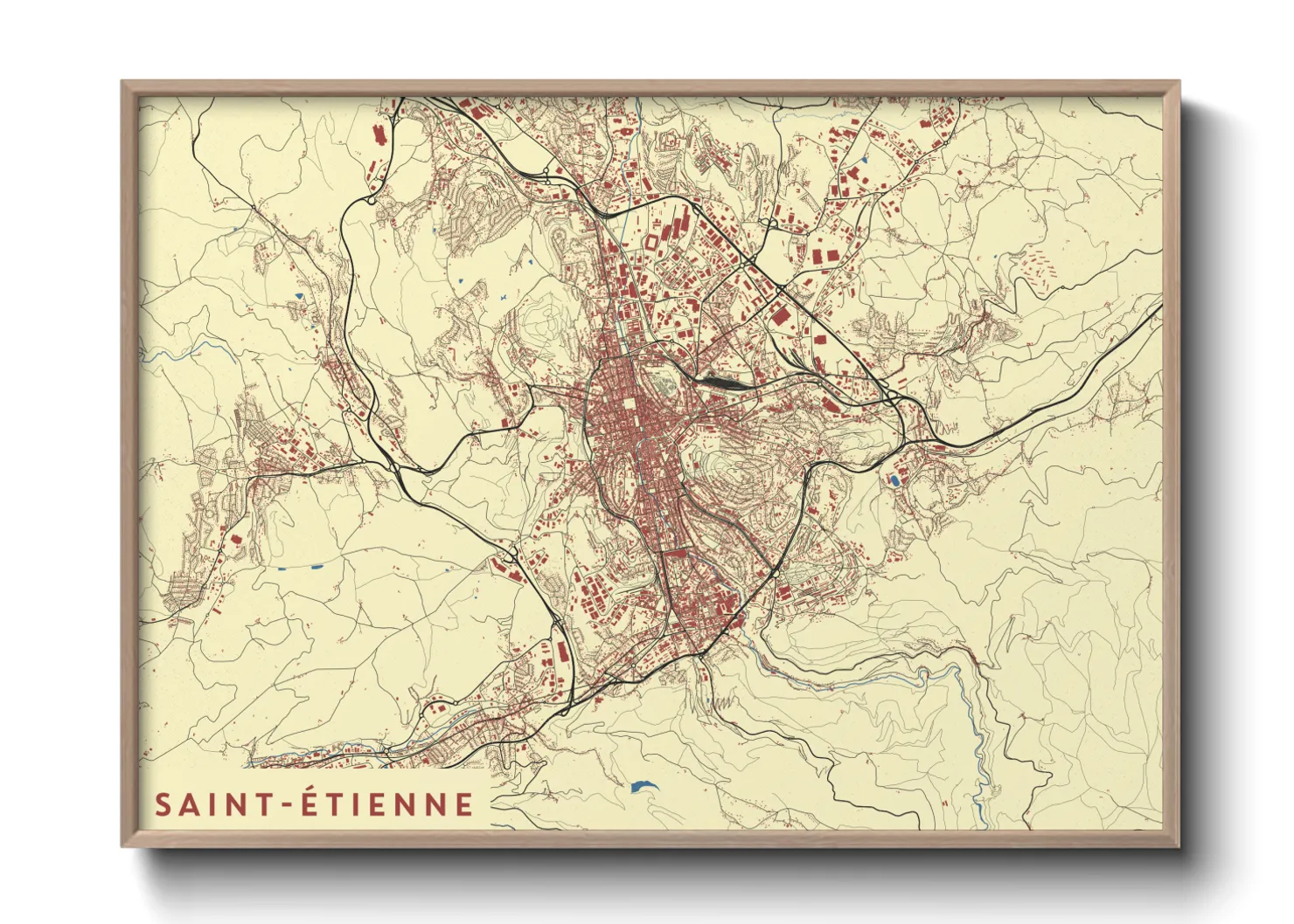 Une affiche de carte sur Saint-Étienne