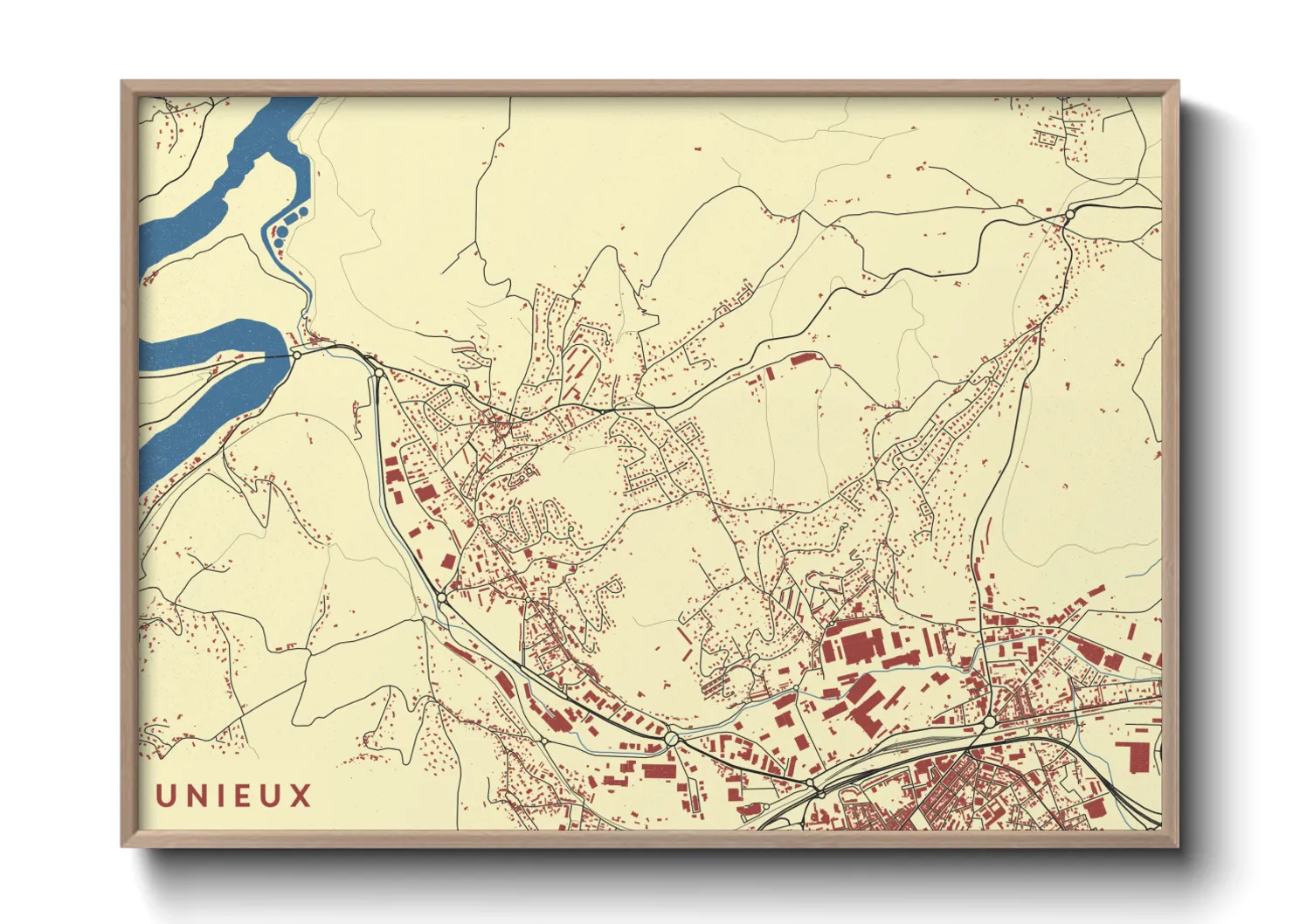 Une affiche de carte sur Unieux